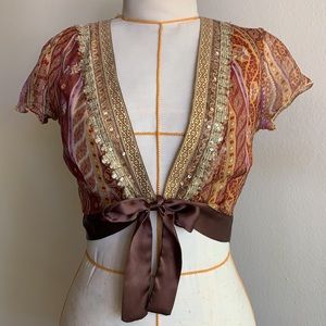 Hale Bob Silk Crop Halter Bolero Top /Indian-India